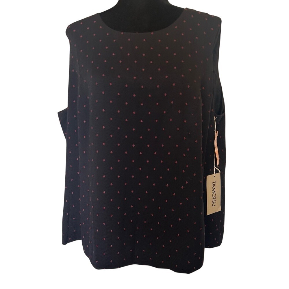 NWT Tamotsu Black and Pink Sleeveless Blouse‎ Size 16W